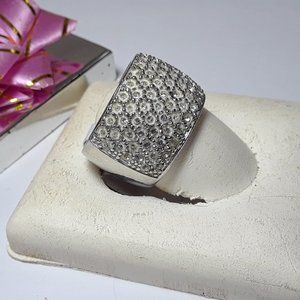 Estate 1.00ctw Pauve' CZ 14mm 360 degree Sterling Silver S6.75 Cigar Band #16502